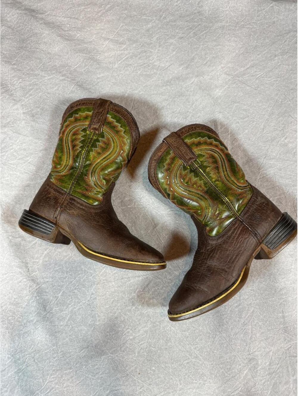Durango Lil Rebel Pro Kids Cowboy Boots Size 1M Brown Green Western Square Toe